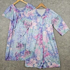Shadowline Women's Vintage Floral Robe Nightgown Set Multicolor Size M Sleepwear